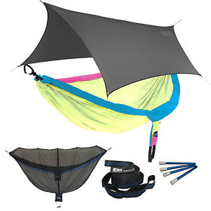 ENO DoubleNest OneLink Sleep System -Retro Tri Colored Hammock With Grey Profly