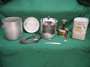 Vintage Brass Primus 71 E Camp Stove, Aluminum Cook Set Backpacking 71E