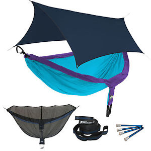 ENO DoubleNest OneLink Sleep System - Purple/Teal Hammock With Navy Profly