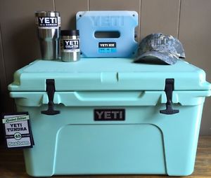 Yeti Seafoam Green 45 Qt. Cooler Package, Cooler, Rambler,Colster,Hat, & 4lb Ice