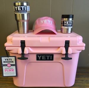 Yeti Pink 20 Qt. Roadie Cooler Package, Cooler, Rambler,Colster, & Hat, New