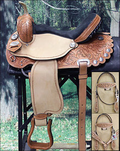 HILASON WESTERN FLEX TREE BARREL RACING TRAIL SADDLE 14" W/ BRIDLE BREAST COLLAR