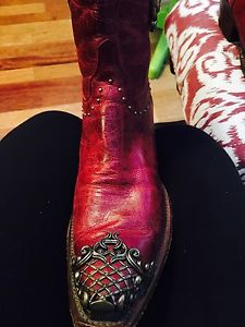 Women's Lucchese Cody Red Leather Short Boots Size 9.5