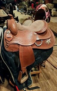 Western show saddle made by California saddle company