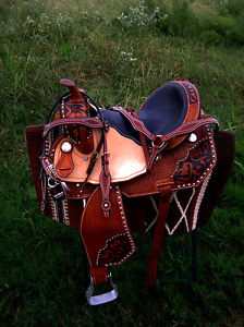 18" Horse Western Barrel Show Pleasure LEATHER SADDLE Bridle 5053