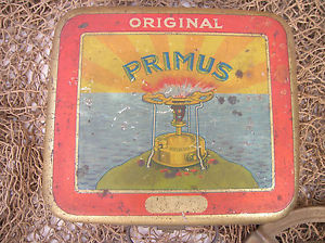 VINTAGE PRIMUS 100 ORIGINAL TIN BOX PAPERS TOOLS & TOP TRIVET B A HJORTH PRI-MUS