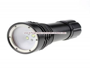 Lampe Torche de Plongée Sous-Marine Etanche à 100M 1400 Lumens Led 2 Couleurs