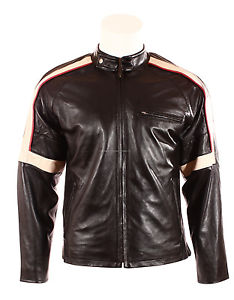 TMC Noir Pour Hommes Classique Style Motard Décontracté Véritable Cuir D'agneau