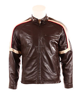 TMC Brun Pour Hommes Classique Style Motard Décontracté Véritable Cuir D'agneau