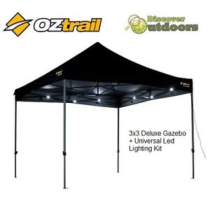 New Oztrail Deluxe 3x3 Gazebo Blue + Universal Led Lighting Kit - Magnetic Light