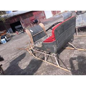 Antique Holiday Sleigh Horse Drawn Sled with Shafts black and red