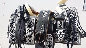 MEXICAN CHARRO  SADDLE MONTURA CHARRA NAVAJEADA Equipada Pechera Correones !!!!