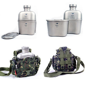 Titanium Army Canteen Fold Handle Lunch Box Cover 1100ml Water Bottle+700ml Cup