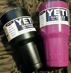 2 YETI Rambler Tumbler's 30 oz Black Purple Hot  Vacuum-insulated!