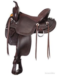 15 Inch Western Mule Saddle - Dark Oil Leather - Mule Bars-7 Inch Gullet