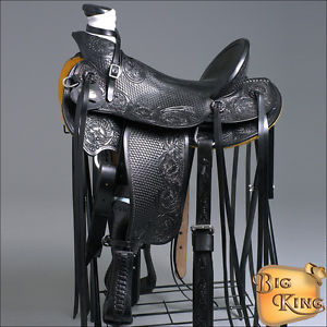 WD076BK-A HILASON BIG KING HIGH BACK WESTERN WADE RANCH ROPING COWBOY SADDLE 16"