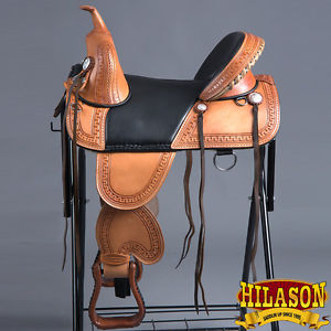 CLASSIC SERIES HILASON TREELESS WESTERN TRAIL BARREL RACING LEATHER SADDLE 17"