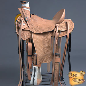 WD076-A HILASON BIG KING HIGH BACK WESTERN WADE RANCH ROPING COWBOY SADDLE 15"