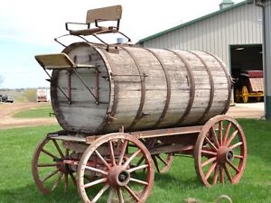 Rare, Antique Horse Drawn, Wood Tank, Water Wagon- Vintage Western Collectible