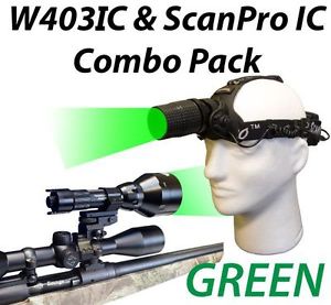 Wicked Lights W403IC & ScanPro IC GREEN Night Hunting Light & Headlamp ComboKit