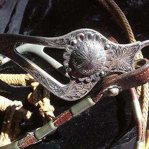 Antique Bridle Head stall Sterling Silver Garcia Bit,hobbles,reins,belt