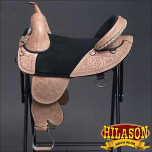 TW105-F HILASON TAN TREELESS WESTERN TRAIL PLEASURE BARREL RACING SADDLE 17"