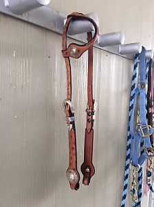 Travis Stillson Handmade Sterling Silver Ostrich Headstall - reining saddle bit