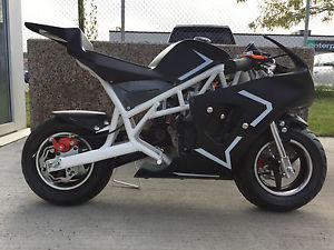 FREE SHIP 40cc GAS PREMIUM Pocket Bike 4-Stroke MATTE BLACK WHITE FRAME SUPER 49