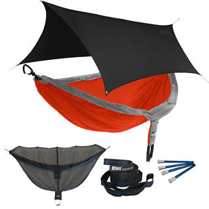 Eagles Nest ENO DoubleNest OneLink Combo - Orange/Grey Hammock+Black Profly