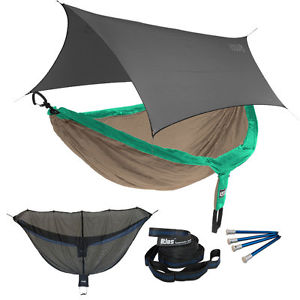 Eagles Nest ENO DoubleNest OneLink Combo -Emerald/Khaki Hammock+Grey Profly