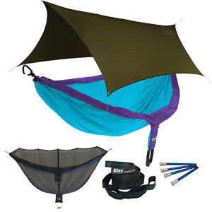 Eagles Nest ENO DoubleNest OneLink Combo - Purple/Teal Hammock+Olive Profly