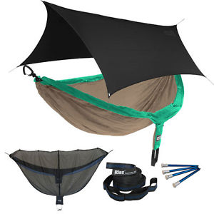 Eagles Nest ENO DoubleNest OneLink Combo - Emerald/Khaki Hammock+Black Profly