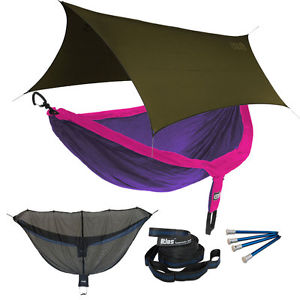 Eagles Nest ENO DoubleNest OneLink Combo - Purple/Fuchsia Hammock+Olive Profly