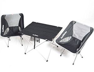 Yopih Ultralight and Portable Folding Camping Table Black Table With 2 Chairs