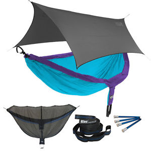 Eagles Nest ENO DoubleNest OneLink Combo - Purple/Teal Hammock+Grey Profly