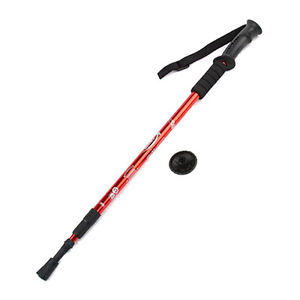 WS 10X AntiShock Hiking Walking Stick Pole Retractable Adjustable Compass Red D