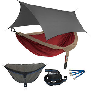 Eagles Nest ENO DoubleNest OneLink Combo - Khaki/Maroon Hammock+Grey Profly