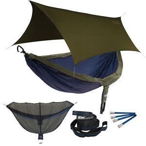 Eagles Nest ENO DoubleNest OneLink Combo - Navy/Olive Hammock+Olive Profly