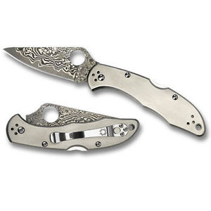 Spyderco Delica 4 Titanium Damascus - Plain Blade Knives