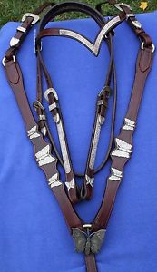 VICTOR QUALITY STERLING SILVER WESTERN BUTTERFLY HEADSTALL & BREAST COLLAR SET