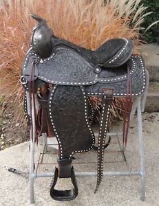 15" AMERICAN SADDLERY Black Buckstitch Western Horse Saddle w Breast Collar