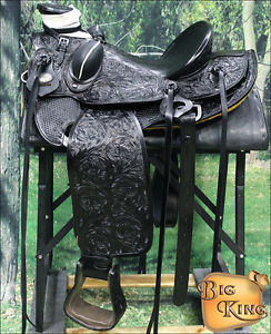 WD005BK-A HILASON BIG KING WESTERN WADE RANCH ROPING COWBOY TRAIL SADDLE 15"