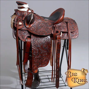 CWD092BK1MRED  HILASON BIG KING WESTERN LEATHER WADE RANCH ROPING SADDLE 17"