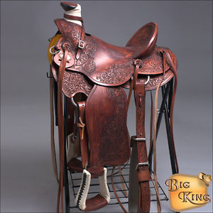 CWD077M HILASON LEATHER WESTERN BIG KING WADE RANCH ROPING HIGH BACK SADDLE 16