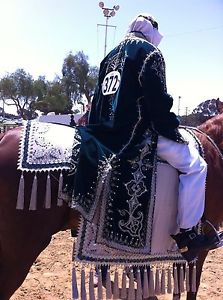 Arabian Native Costume for horse and rider, Green And Silver With Crystals