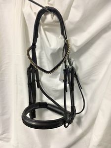 New! Dobert Classic Double Bridle - Full Size - Black with Swarovski Crystals