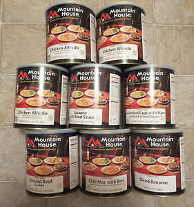 8 Big Mountain House #10 Can Eggs Chili Mac Beef Chicken Lasagna Banana Food mre