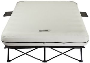 Queen Airbed Cot W Side Tables & Pump Camping Comfort Air Mattress Battery Bed F