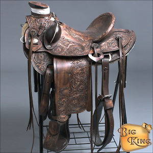 WD013DBRO-F HILASON BIG KING WESTERN WADE RANCH ROPING COWBOY TRAIL SADDLE 16"