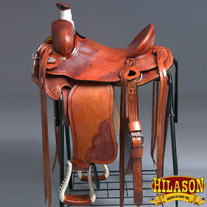 RS112MRED-A HILASON WESTERN LEATHER BIG KING WADE RANCH COWBOY ROPING SADDLE 17"